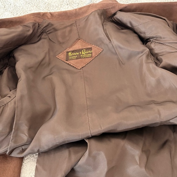 Vintage HERRERO Y RODERO Suede Leather Long Coat Button Sz L 60s 70s Barcelona - Picture 7 of 15